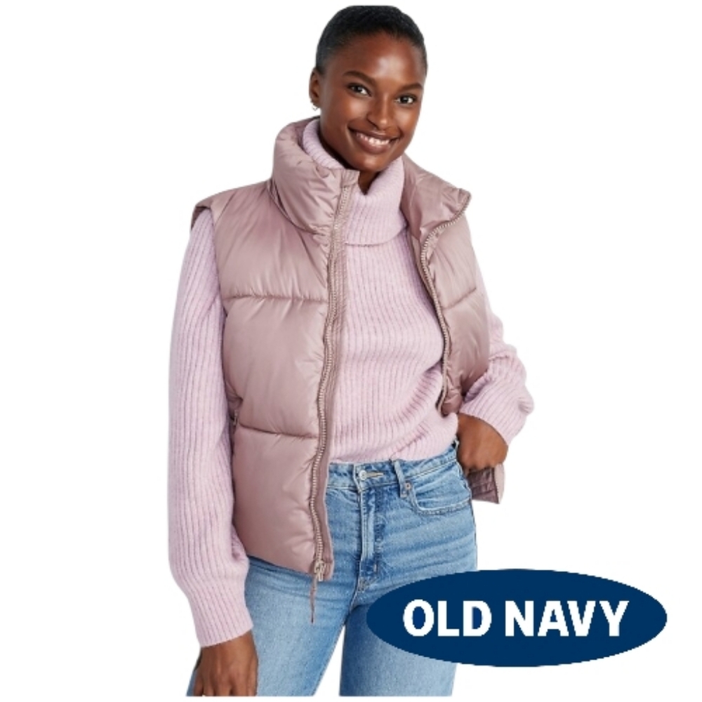 Old Navy Quilted Puffer Vest Dusty Pearl Pink Full Zipper Plus Size 2X